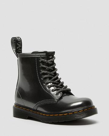 Grey Kids' Dr Martens Toddler 1460 Metallic Lace Up Boots | CA 697KOR